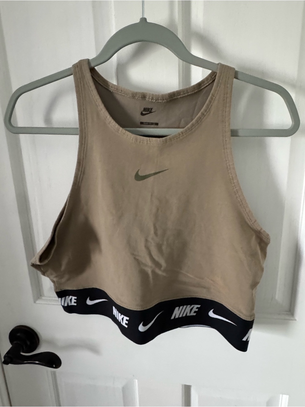 Nike Tan Cropped Athletic Tank with Black Logo Band